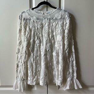 Sundance Sheer Lace Embroidered Top Ivory Cottagecore Fairy Boho Romantic size M